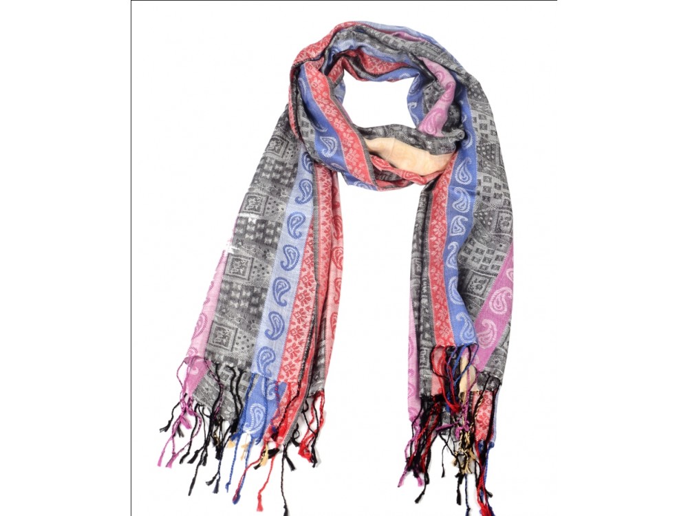 Silk Pashmina Stole / Scarf in Multicolor in Strip Design for Unisex Size 70*30